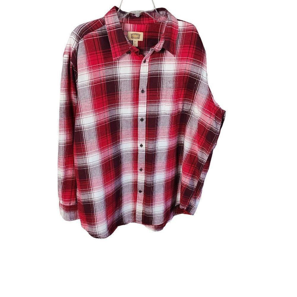 The Foundry Supply Co. 2XL Red Plaid Men's Button Down Long Sleeve Shirt